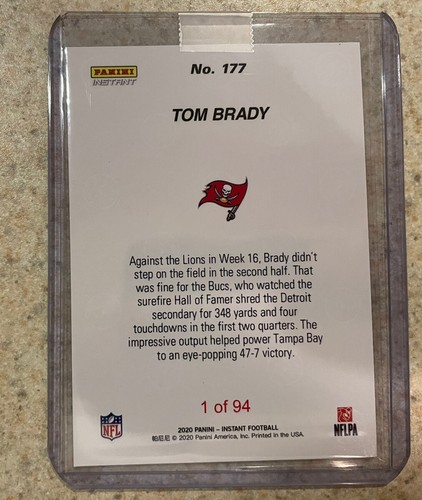 2020 PANINI INSTANT TOM BRADY 4 First Half TOuchdowns Vs Detroit CARD 94 Made Sp - Picture 3 of 3