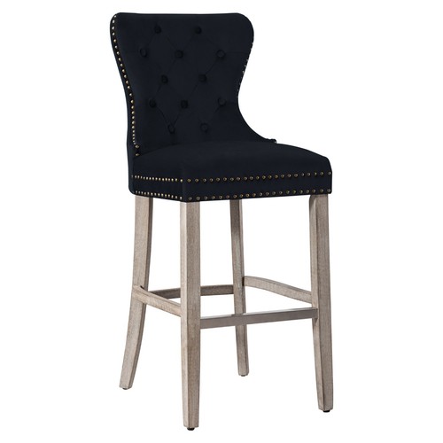 29" Tufted Velvet Bar Stool, Antique Gray - Picture 2 of 60