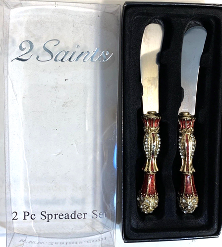 🆕️2 Saints Bejeweled Ornate Royal Messer Set Butter Käse Streuer (2er Set) - Bild 9 von 17