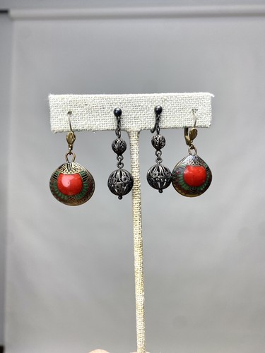 Vintage Art Deco Earring Lot Of Five Earrings Chandelier Glass Enamel As Is - 第 18/20 張圖片