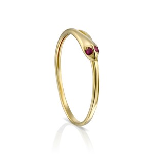 14K-Yellow-Solid-Gold-Snake-Cobra-Ladies-Estate-Ring-Natural-Ruby-Eyes-Size-7