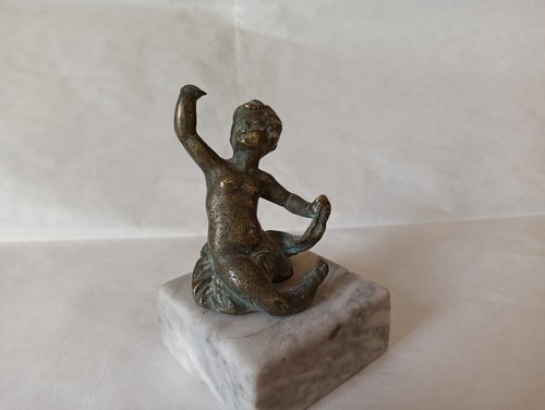 Antico Bronzetto Putto su base in marmo - Foto 4 di 12