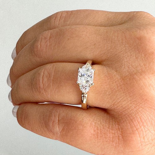 Prinzess- und Rundschliff Moissanit Verlobungsring 14k massiv Gelbgold 2,20ctw - Bild 9 von 12