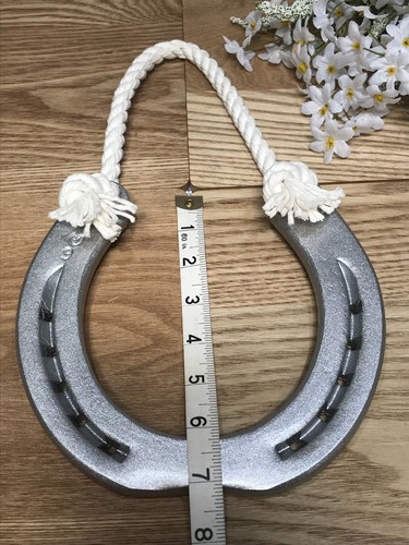 REAL RUSTIC CART HORSE HORSESHOE SILVER LACQUERED with HANGING ROPE - Picture 4 of 11