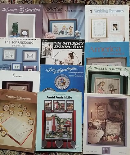 Vintage Cross-Stitch Pattern Lot of 12 Pamphlets - Variety of Styles