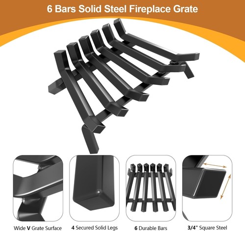 17" Wrought Iron Fireplace Log Grate - Solid Steel Chimney Hearth Firewood Rack - Picture 9 of 9