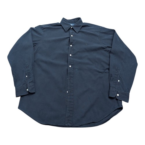 Ralph Lauren Herren Marineblau Baumwolle Klassische Passform Designer Knopfleiste Hemd Größe L