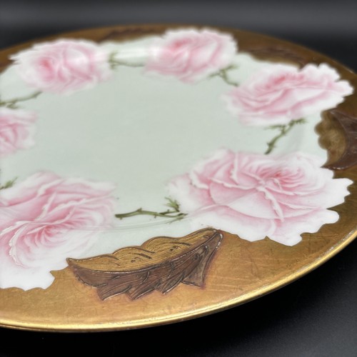 Elite Works Bawo Dotter Limoges Hand Painted Pink Cabbage Rose 10.5” Gilt Plate - Picture 3 of 11