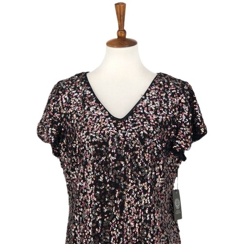 Black Vince Camuto Flutter Sleeve Sequin Shift Dress sz 14 - Afbeelding 4 van 9