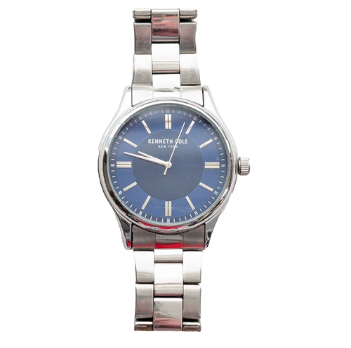 Kenneth Cole NY Blue Dial Silver Tone Stainless Steel Watch 7" Needs Battery