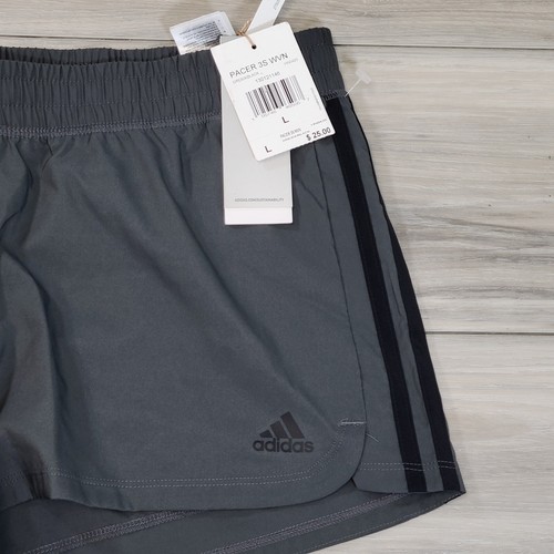 Adidas Shorts Women's Large Gray Pacer 3 Stripes Woven New - Picture 4 of 8