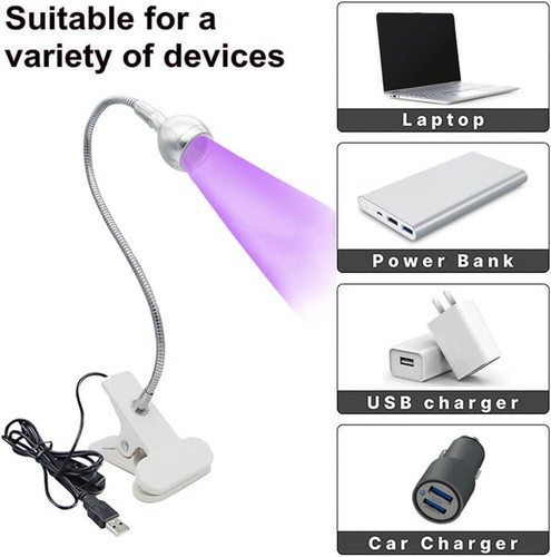 USB 3W LED UV Ultraviolet Phone Glue Curing Desk Lamp for Gel Nails, Portable - Picture 6 of 7