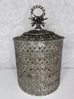 Vtg MCM Hollywood Regancy SILVER Metal Filigree Rope Toilet Tissue Paper Cover