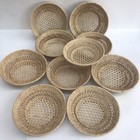 Vintage Thai Handicraft Coasters Rattan Wicker Brown Round Shape Restaurants X10