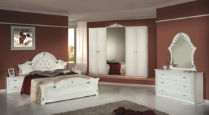 Schlafzimmer Komplett-Set 6-teilig Weiß Silber Hochglanz ... Schlafzimmer Komplett-Set 6-teilig Weiß Silber Hochglanz ...