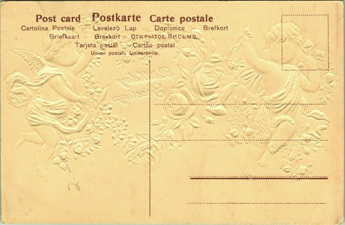 Postal de cumpleaños Cupido victoriano flores corazón rosas saludos en relieve - Imagen 2 de 4