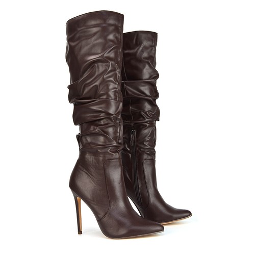 Womens Stiletto Knee High Boots Ladies Slouched High Heel Pointed Toe Long Shoes - Picture 34 of 65