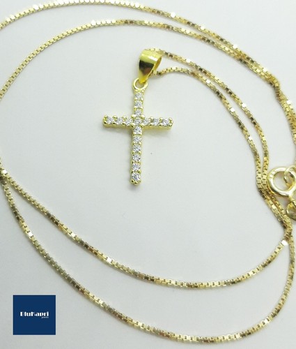 Ciondolo Croce in argento 925 oro con zirconi luminosi + catenina omaggio - Foto 6 di 8