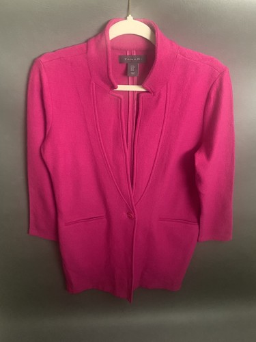 Tahari Magenta 100% Wool Pink One Button Cardigan Duster , Women's Medium - Picture 2 of 8