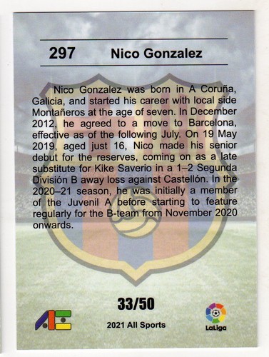2020/21 NICO GONZALEZ ALL SPORTS BLU PARALLEL ROOKIE #33/50 L@@K!   nc - Foto 2 di 2