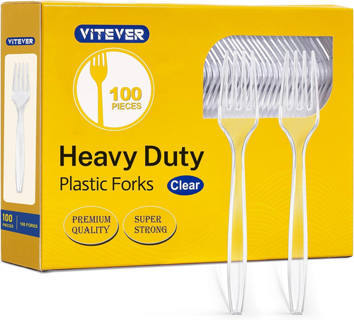 [100 Count] Clear Plastic Forks Heavy Duty, Premium Disposable Forks, Durable Pl - Bild 1 von 12