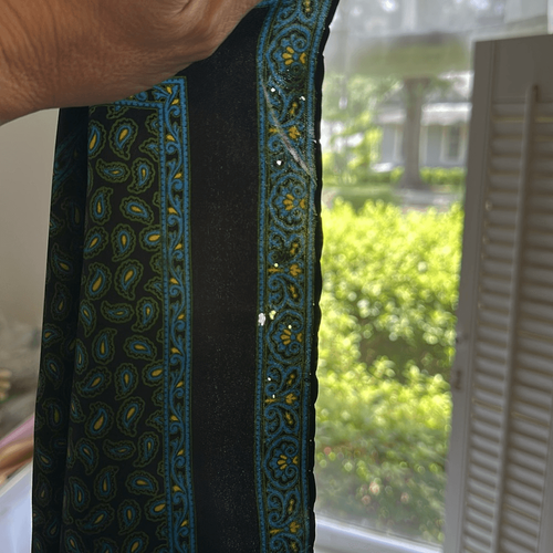 Vintage Ashear Green, Blue, Black & Gold Paisley Patterned Silk Square Scarf - Picture 8 of 8