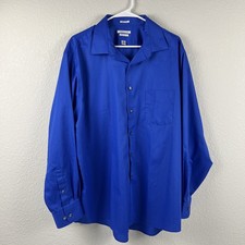 Van Heusen Men's Dress Shirt Size 18-34/35 Blue No-Iron Lux Sateen Long Sleeve