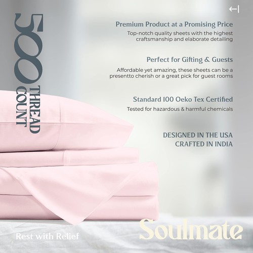100% Cotton Twin Sheet Set - 500 Thread Count Twin Cotton Sheets Sets, 3 Piec... - Picture 7 of 8