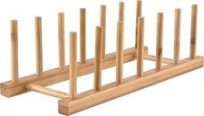 Bamboo Wooden Dish Rack Vertical Plate Lid Organizer Kitchen Cabinet Countertop