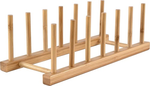 Bamboo Wooden Dish Rack Vertical Plate Lid Organizer Kitchen Cabinet Countertop - Picture 1 of 9