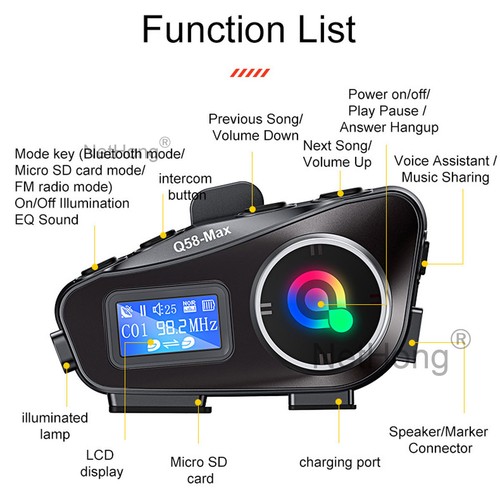 Motorrad Helm Headset KopfhöRer Mikrofon Freisprecheinrichtung Wasserdicht LED - Bild 3 von 10