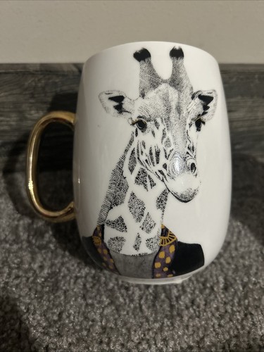 Pier 1 Book Club Zebra giraffe, bulldog, owl Coffee Mug Cup Dapper Animal Gold - Picture 5 of 8