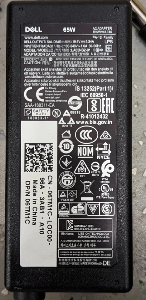 LOT OF 2 Genuine Dell 65W Latitude E5470 E5480 E5400 Laptop AC Adapter Charger ! - Image 3 of 4