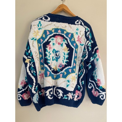 Vintage Together! Colour Chunky Floral Knit Cardigan Grandma Cottagecore XL-XXL - Picture 3 of 3