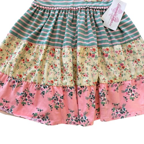 NWT Bonnie Jean Boho Girls' Striped and Floral Dress Size 8 Flutter Short Sleeve - Picture 4 of 11