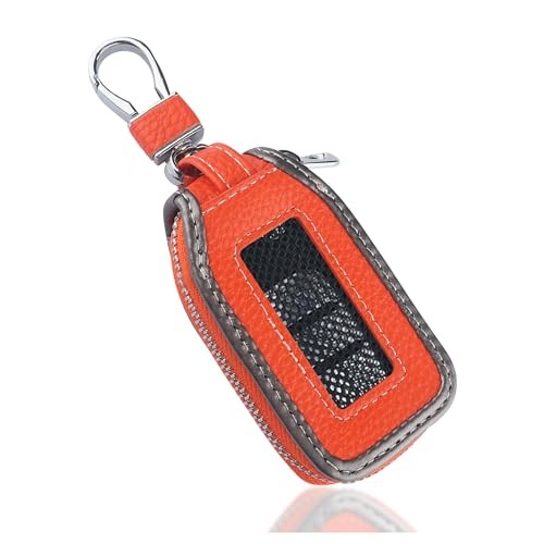 Car Key Fob Cover Case,Leather Car Key Holder with Mesh Orange/Gray