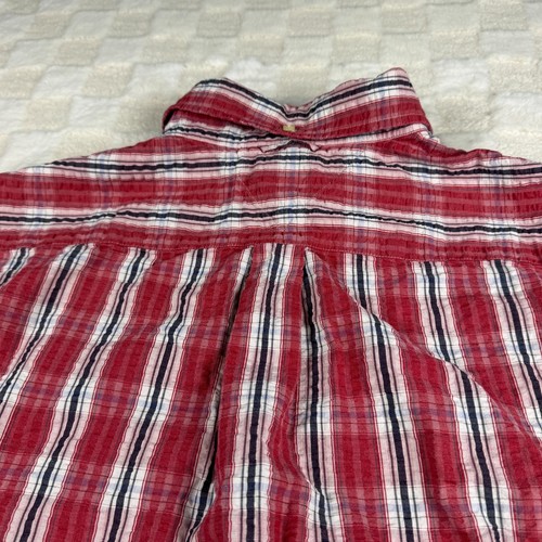 Tommy Hilfiger Red Plaid Seersucker Large Button Down Men's Short Sleeve Shirt - Picture 11 of 12