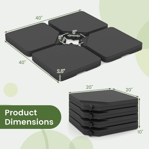 Base de paraguas desplazada con 4 placas cuadradas de HDPE y 4 ganchos metálicos de conexión para patio - Imagen 2 de 10