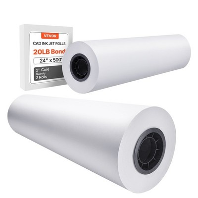 Wide Format Paper 24 in x 500 ft Plotter Paper 2 Rolls CAD Bond Rolls 3 in