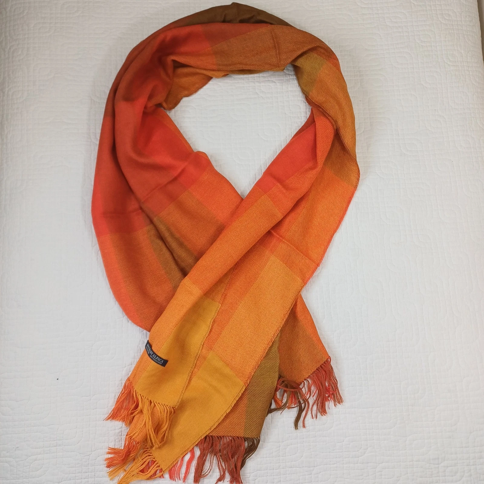 100% Baby Alpaca Scarf Orange Red Burgundy Peru 28In x72 In Soft Lightweight New