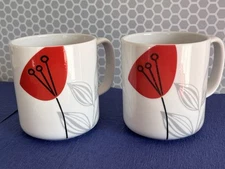 The Cellar Whiteware Mugs Abstract Floral Red Gray Macy’s Set of 2