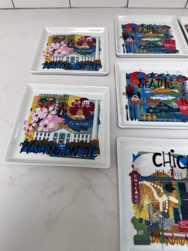 Kiste und Fass Quadratisch Porzellan Road Trip Vorspeise Snack Teller 11er Set EUC - Bild 8 von 9