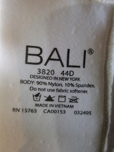 Bali Double Support Wireless Full Coverage Bra 44D White Style #3820 - Picture 4 of 4