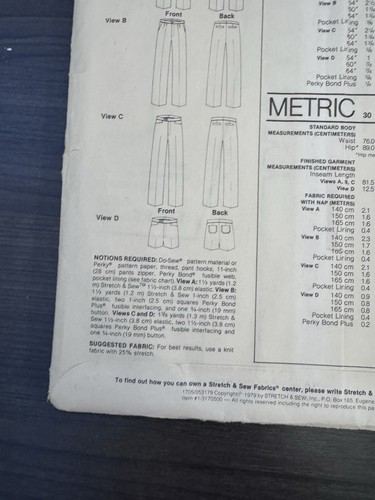Vintage Stretch & Sew Sewing Pattern 1705 Men's Pants Shorts waist sz: 30" - 44" - Picture 8 of 11