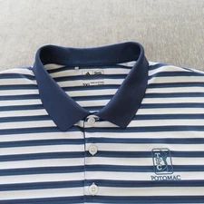 TPC Potomac Polo Shirt Mens XXL 2XL White Blue Striped Adidas Golf Outdoor