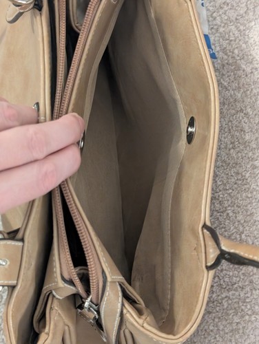 Y2K Schultertasche Handtasche Vintage camelfarben hellbraun Kunstleder - Bild 11 von 17