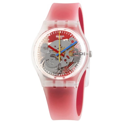 Swatch Monthly Drops Clearly Red Striped Quartz Unisex Uhr GE292