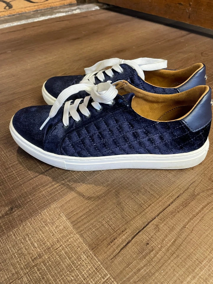 Zapatillas para mujer Kate Spade azul terciopelo acolchado flota (6B) Foto 3 de 4