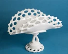 Vintage Westmoreland Milk Glass Lace Banana Fruit Curved Footed