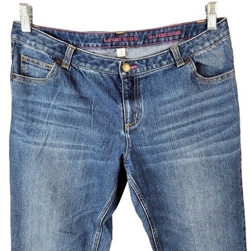 Lands' End Girls Jeans Blue Size 16+ Adj Waist Button Zip Pockets Pencil Leg - Picture 2 of 8